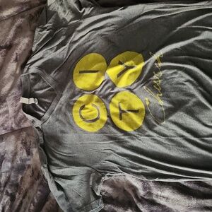 Gray V-Neck T-Shirt with Yellow Graphic